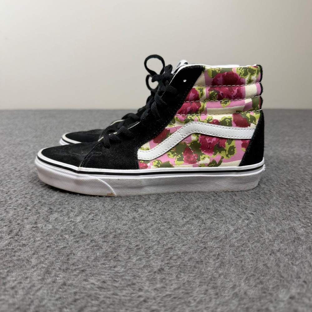 Vans Sk8-Hi Sneakers Women's 8 Black Pink Floral Suede High Top Shoes